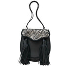 Sac Saint Laurent cuir noir clouté pampilles