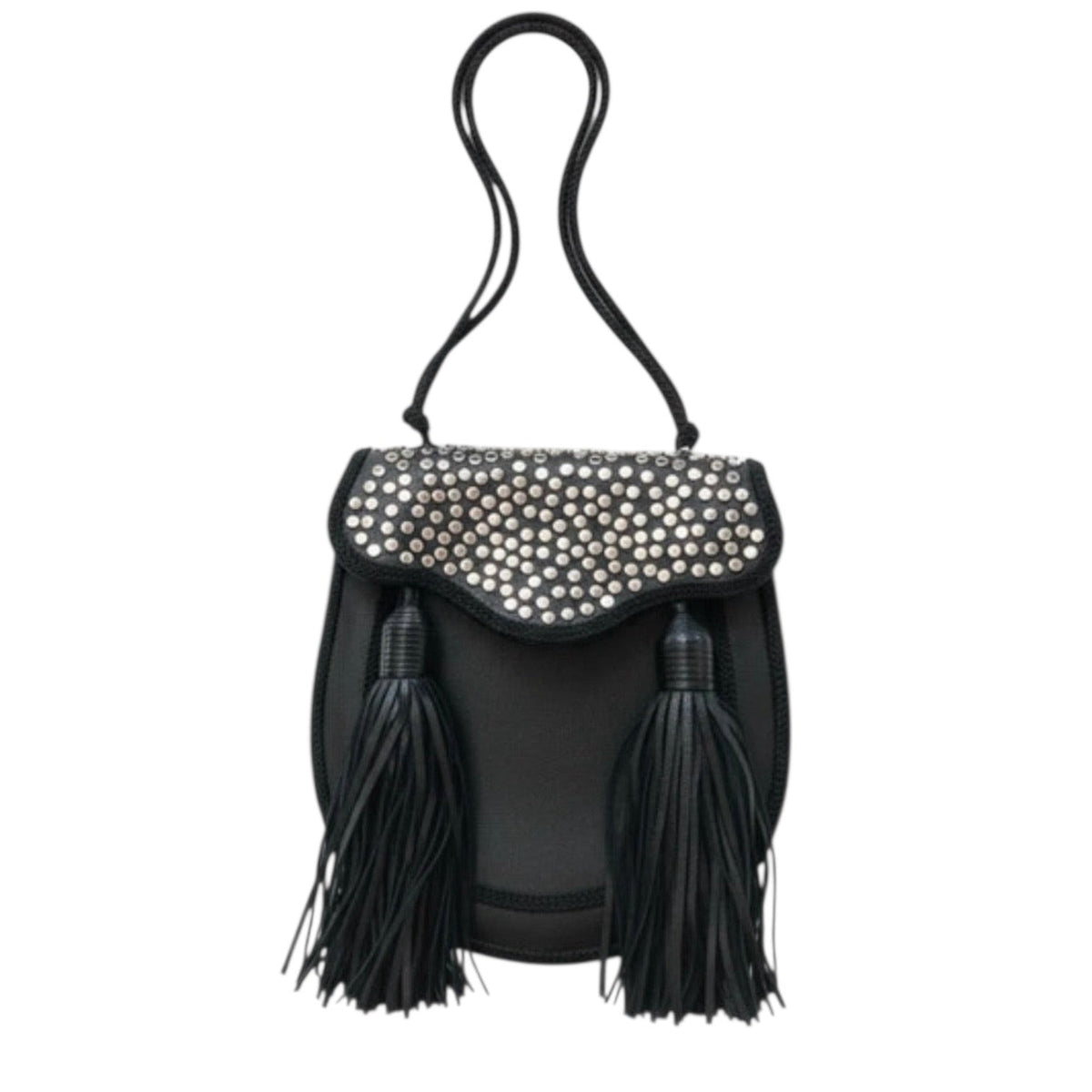 Sac Saint Laurent cuir noir clouté pampilles