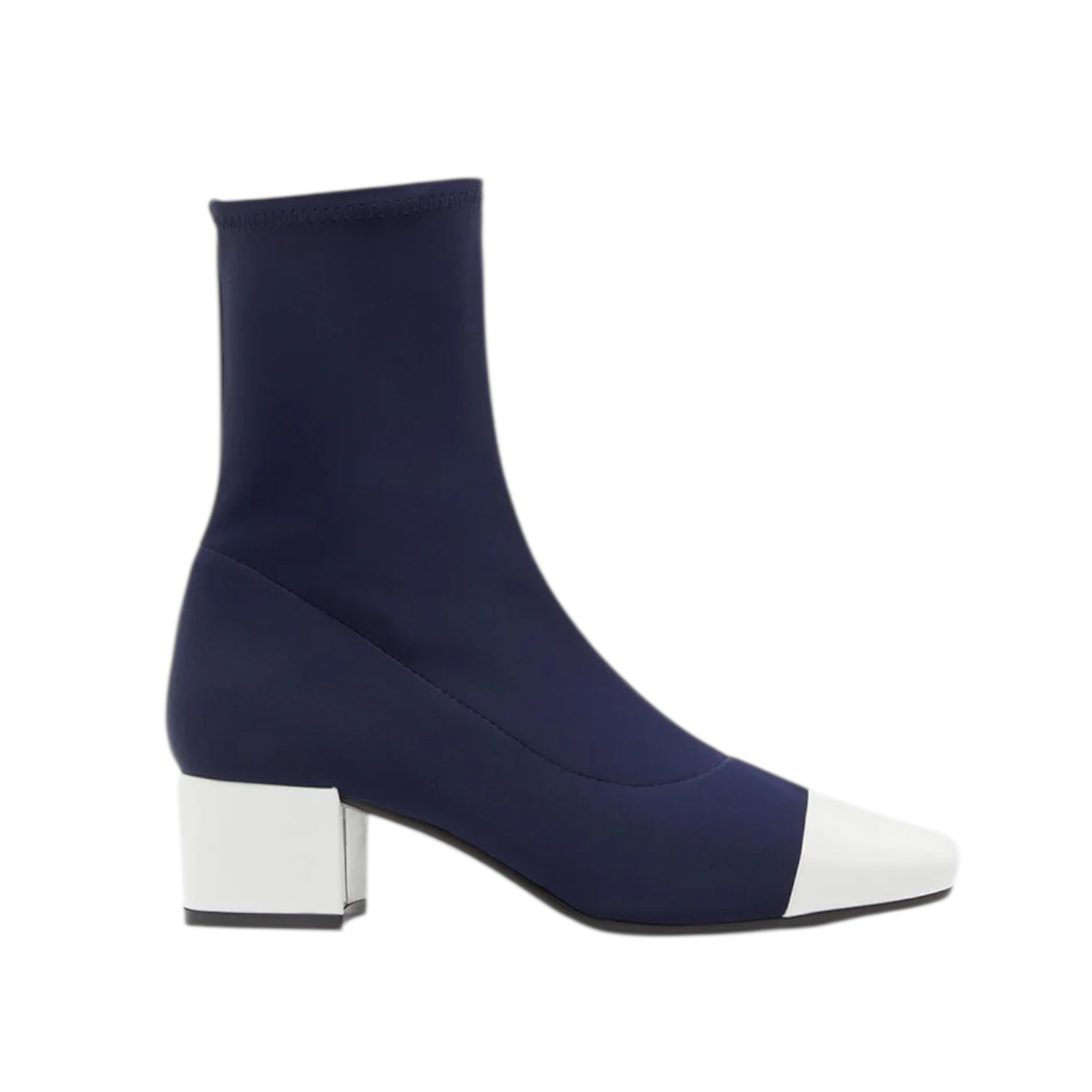 CAREL Bottines Estimé stretch bleu et cuir vernis blanc