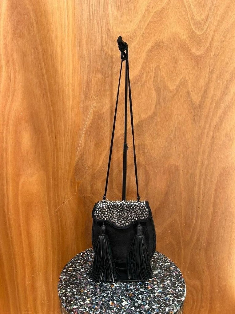 Sac Saint Laurent cuir noir clouté pampilles