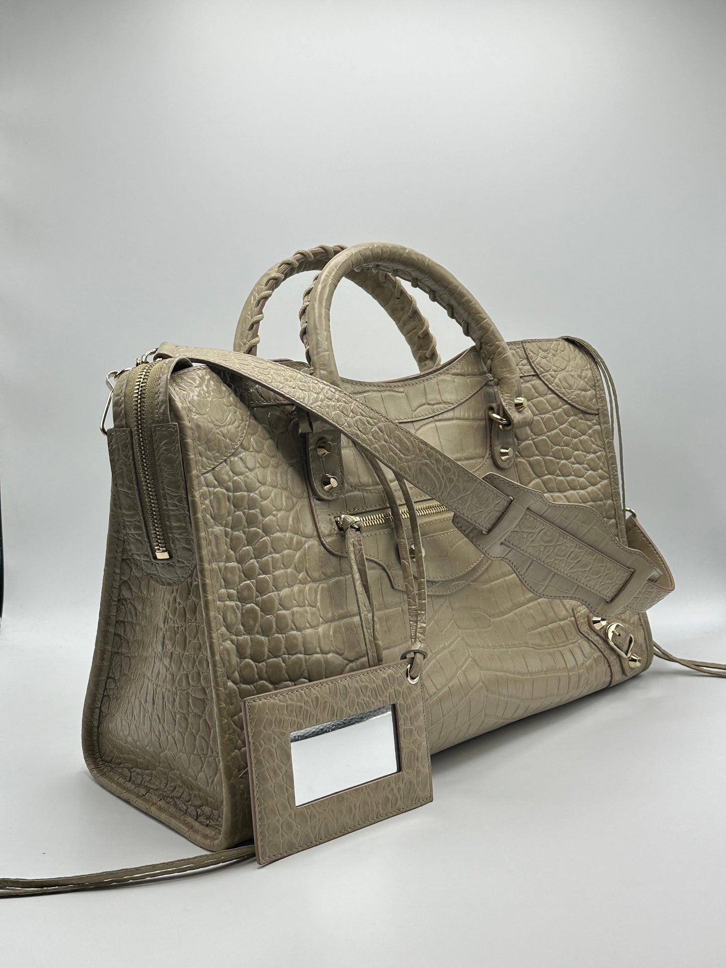 Sac à main Le City Balenciaga croco beige