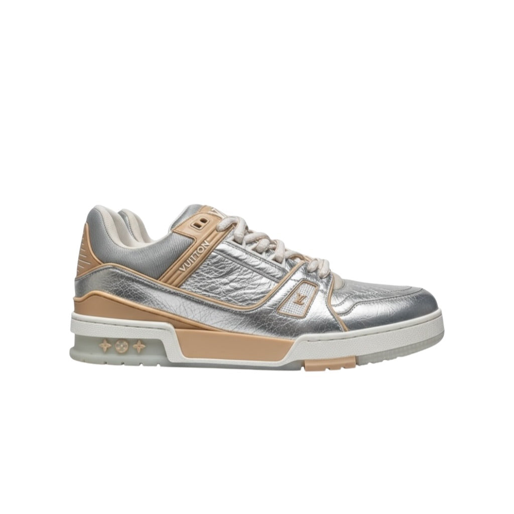 Louis Vuitton Lv Trainer sneakers cuir métallisé argent taille 42