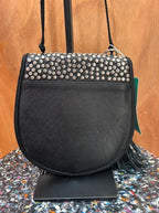 Sac Saint Laurent cuir noir clouté pampilles