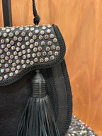 Sac Saint Laurent cuir noir clouté pampilles
