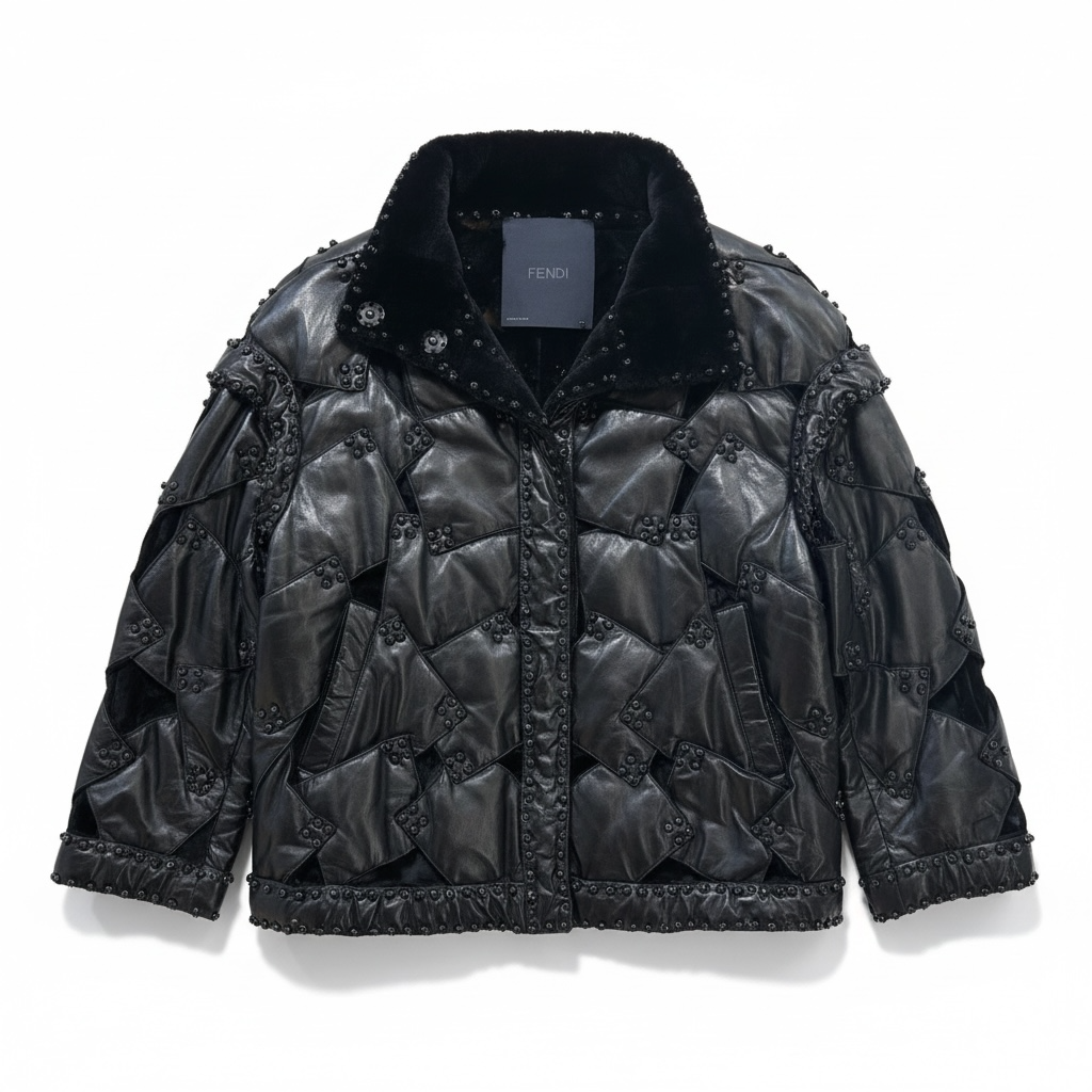 Veste matelassée en cuir - ornée de perles