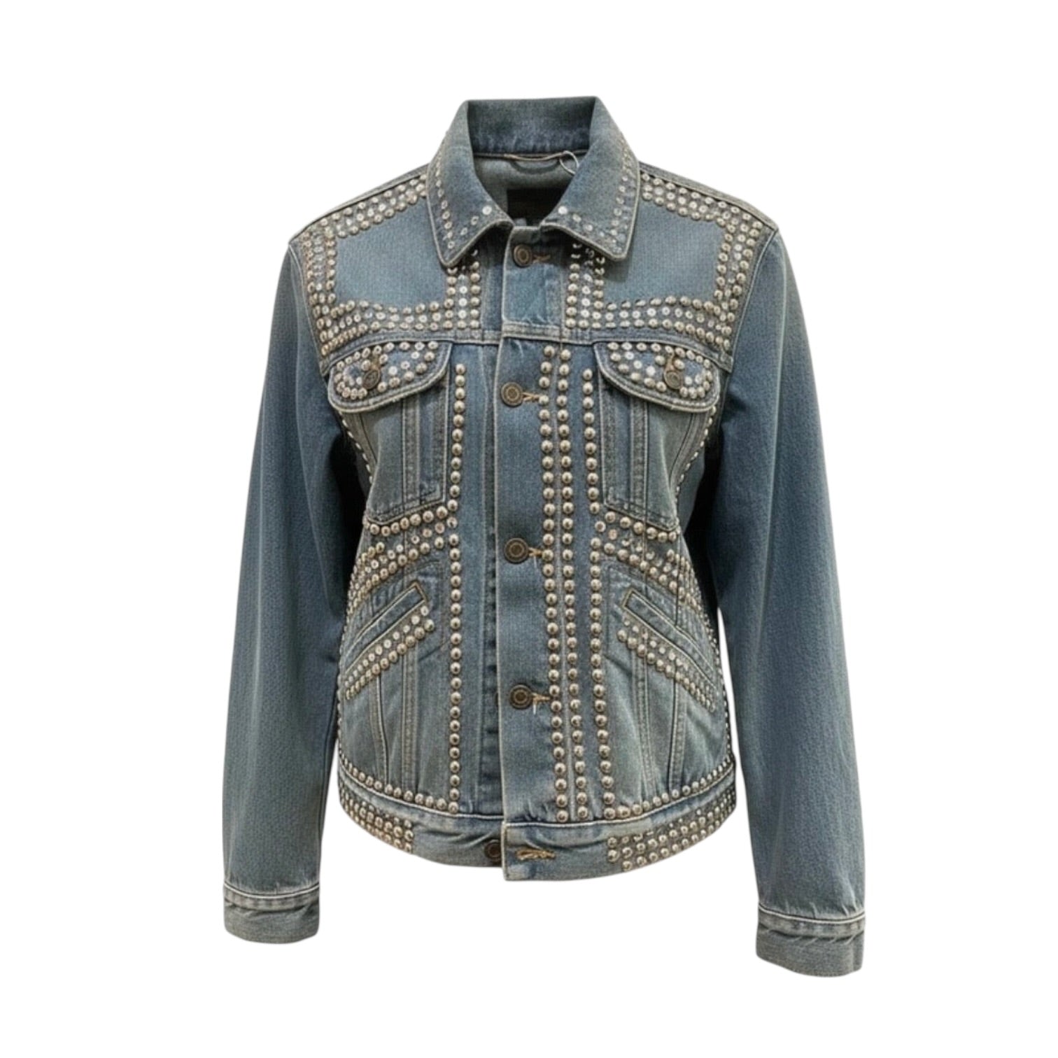 SAINT LAURENT Veste en jean cloutée