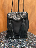 Sac Saint Laurent cuir noir clouté pampilles