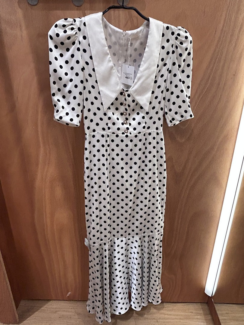 Robe midi Mazini - blanc à pois noirs - Neuf avec étiquette