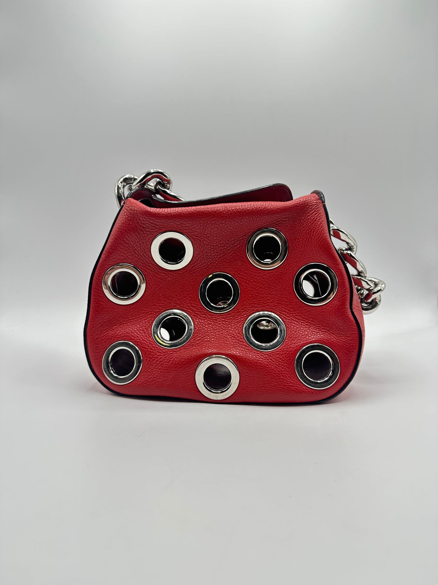 Sac à main Vitello Daino Grommet rouge Prada