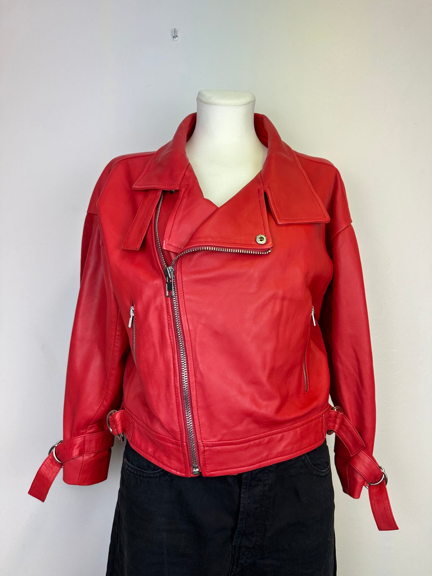 Veste en cuir rouge Maje - M