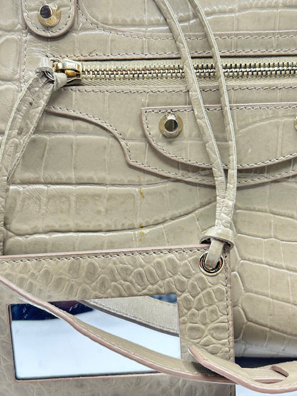 Sac à main Le City Balenciaga croco beige