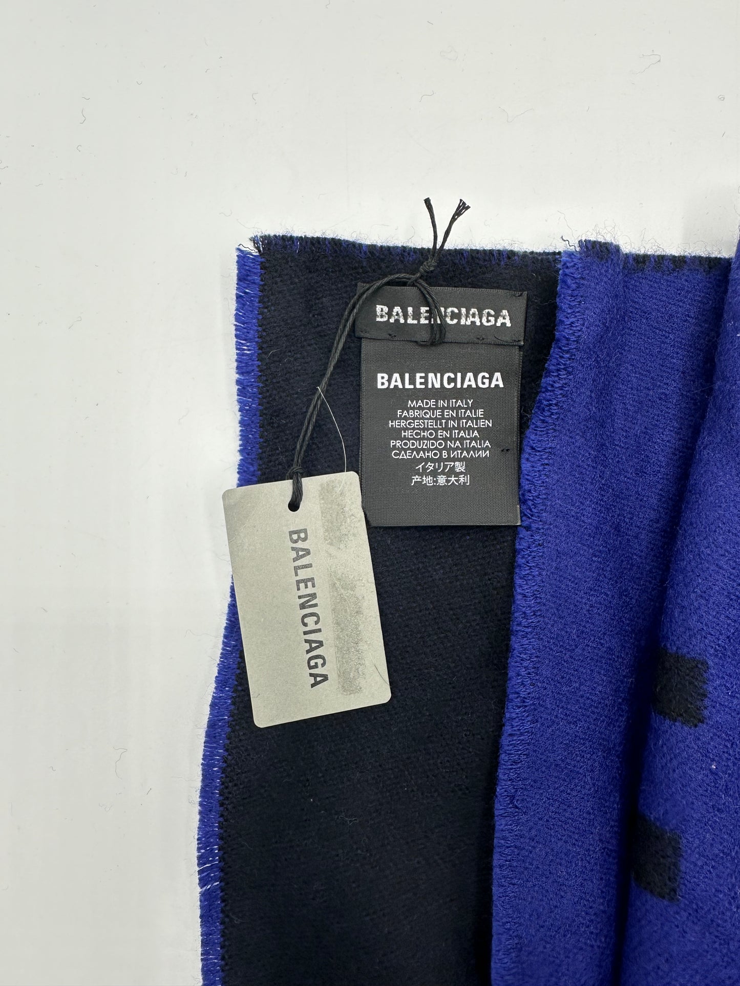 Echarpe en laine monogramme bleue Balenciaga