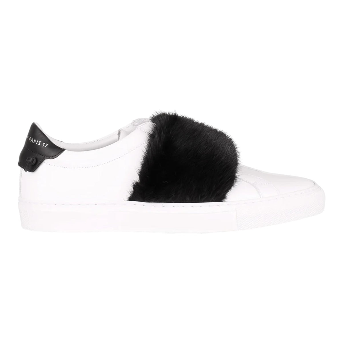 Sneakers Givenchy Paris cuir blanc bande fourrure noire – T36