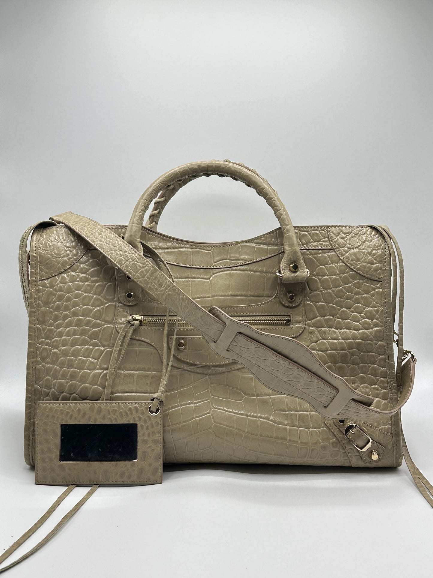 Sac à main Le City Balenciaga croco beige