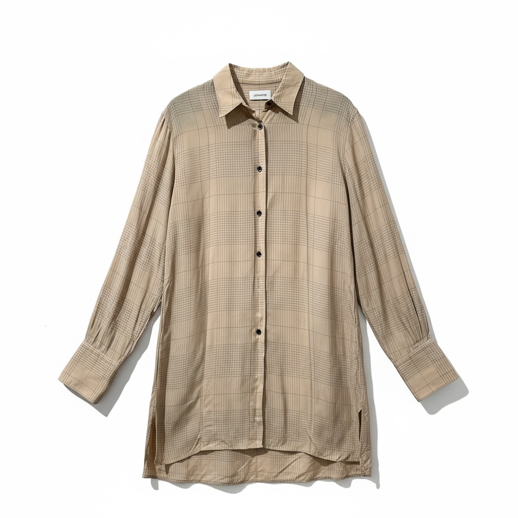 Chemise Lemaire beige fluide carreaux minimaliste