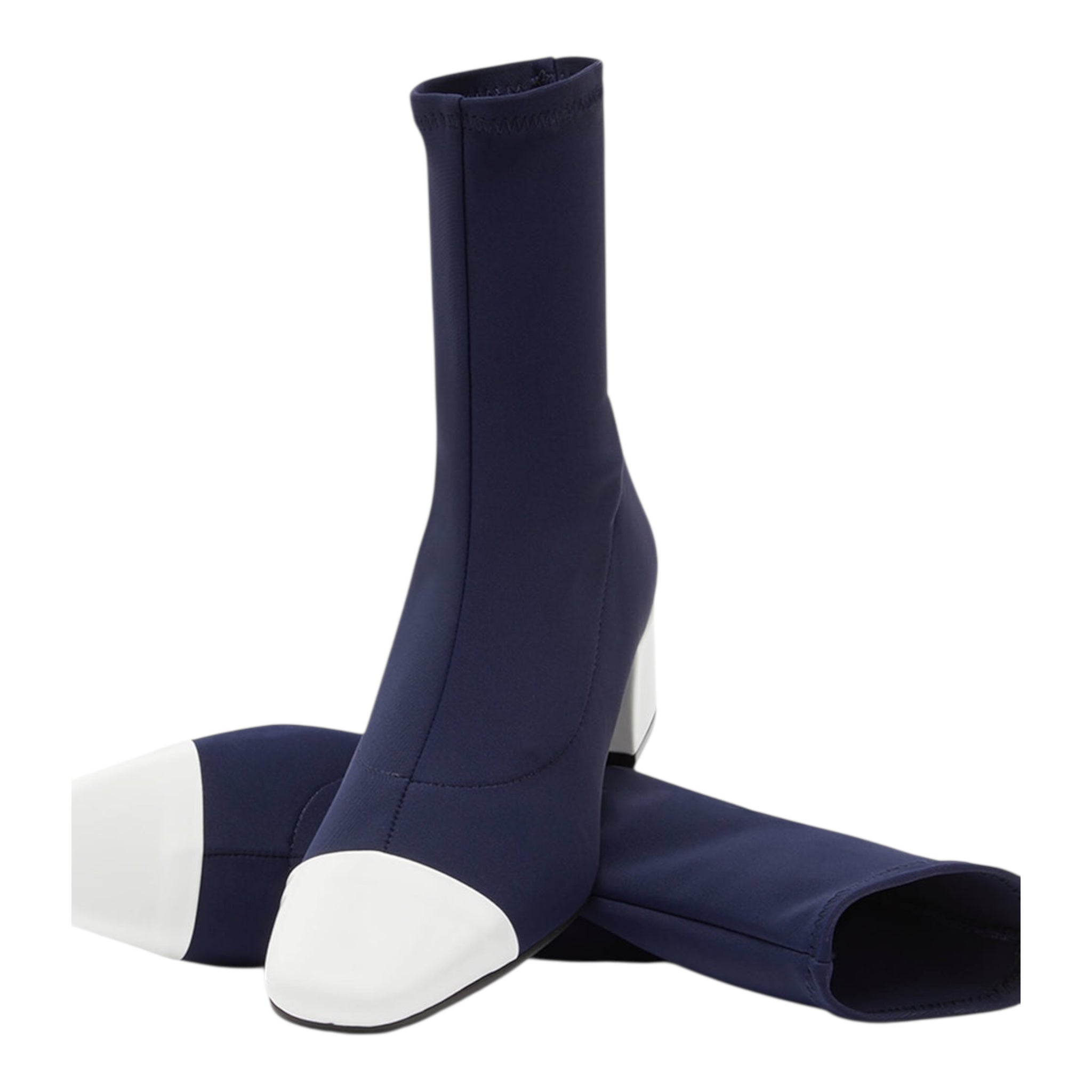 CAREL Bottines Estimé stretch bleu et cuir vernis blanc