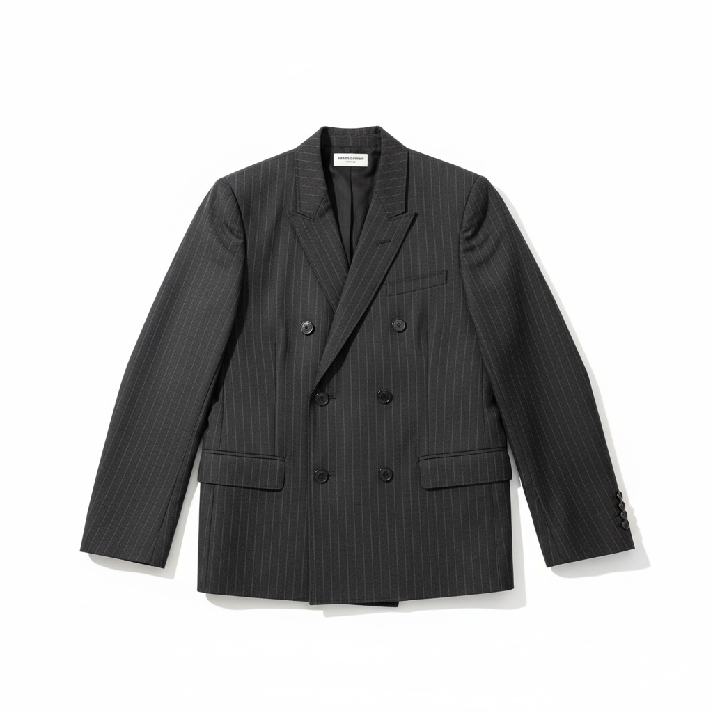 SAINT LAURENT Veste blazer croisé en laine à rayures