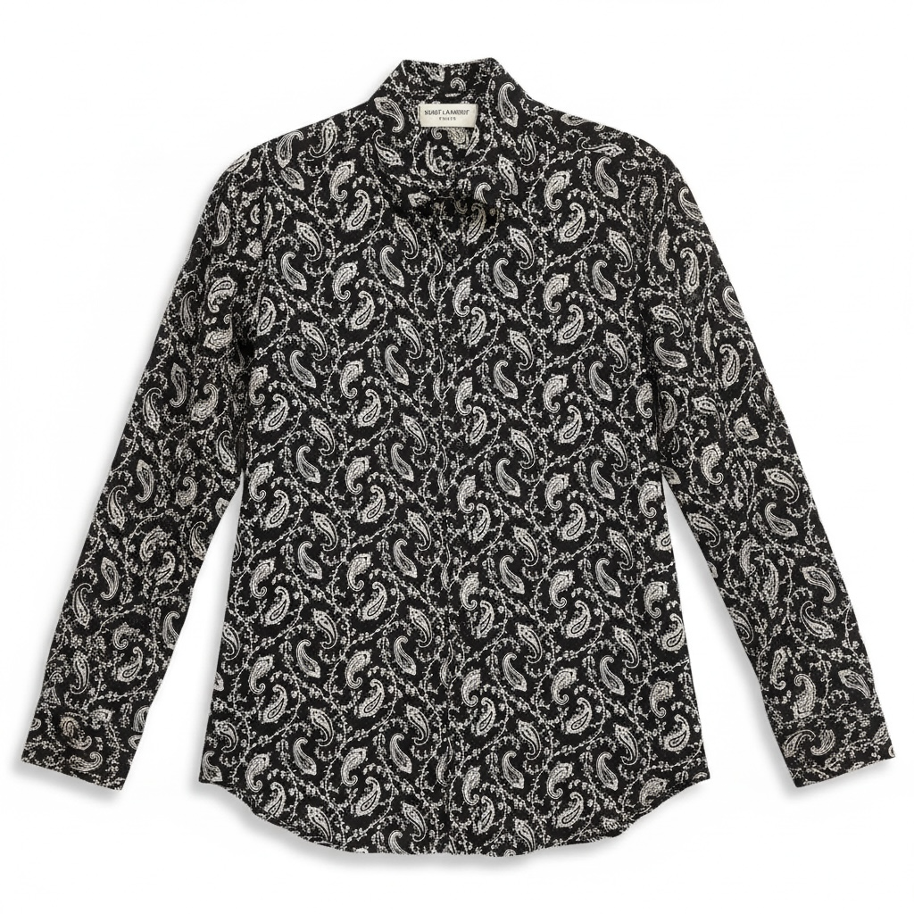 Chemise Saint Laurent imprimé paisley noir et blanc