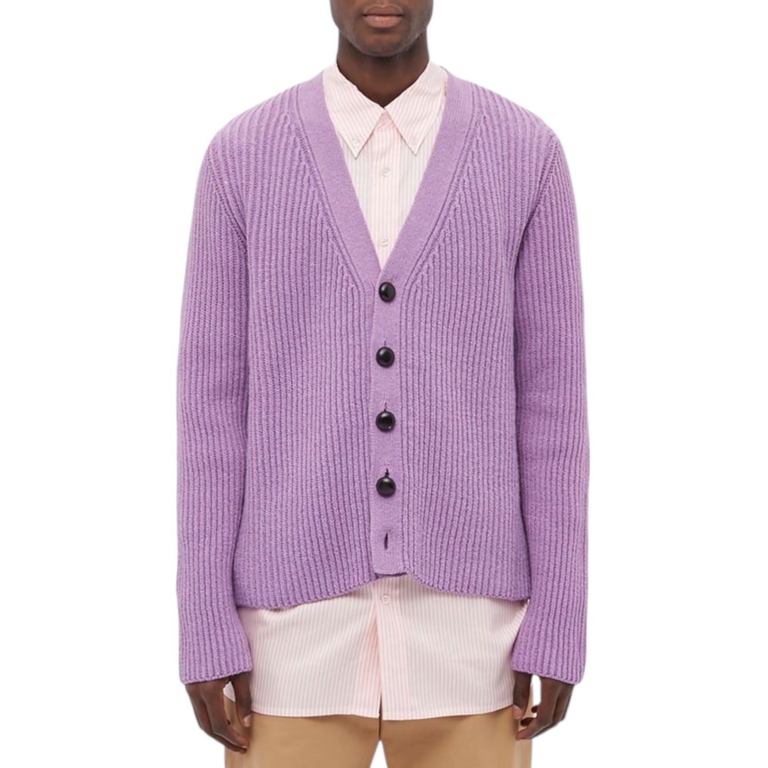 Cardigan Jil Sander laine coton lilas maille