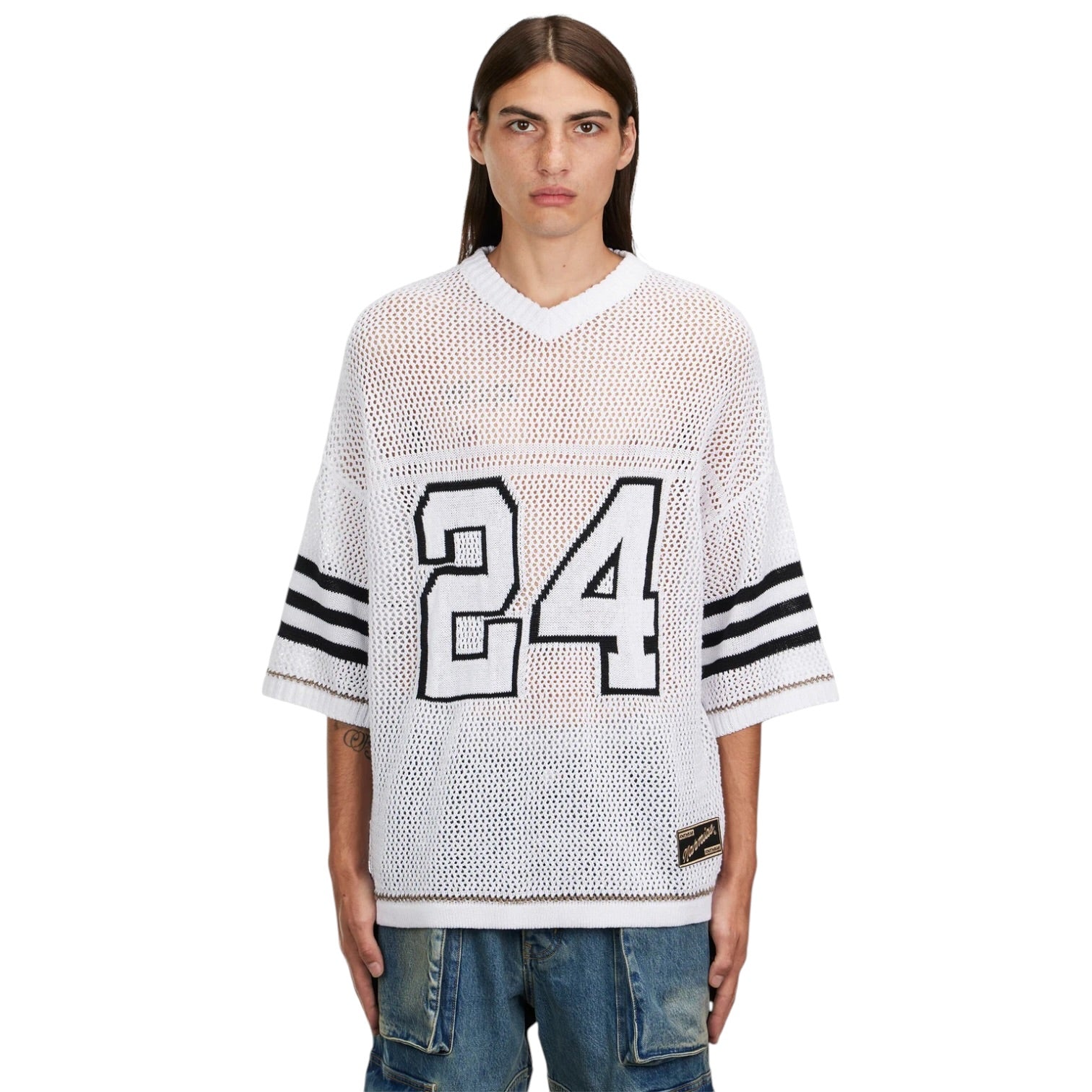 Nahmias Jersey Knit 24 – pull maille ajourée blanc oversize
