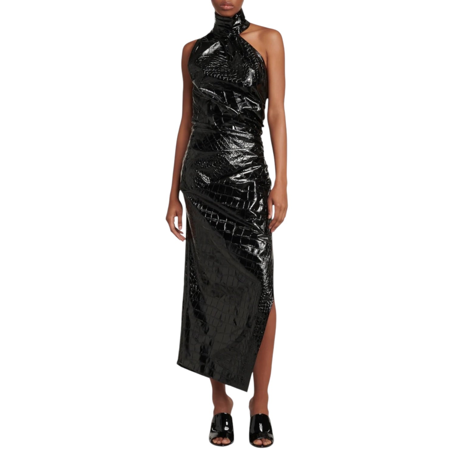 Robe Alaïa noire effet croco verni