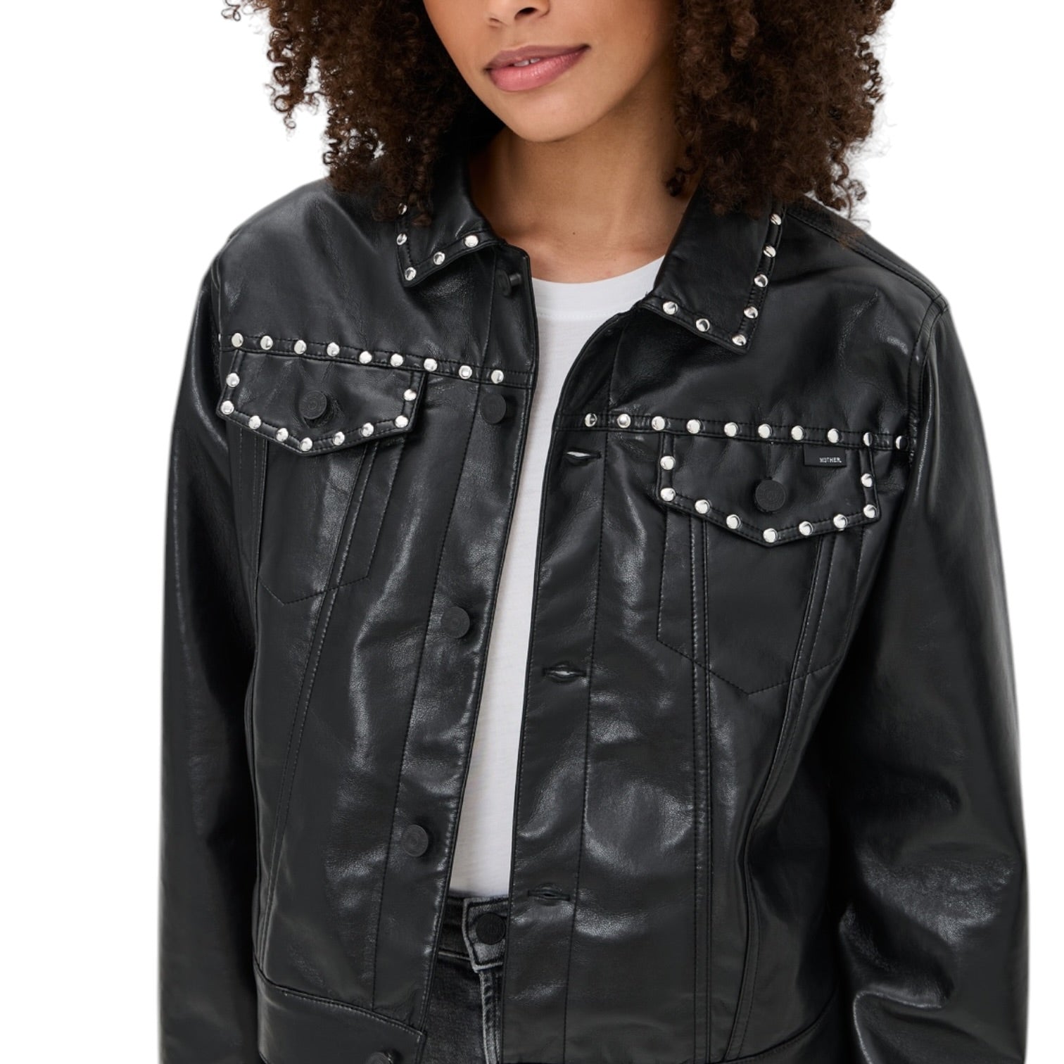 Mother Veste en Cuir Noire Cloutée