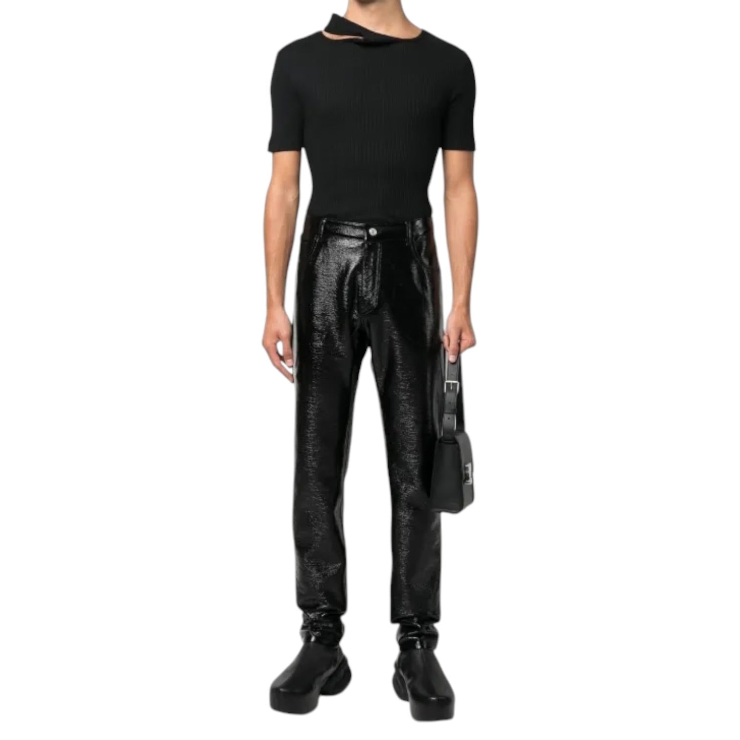 Pantalon Courrèges en cuir verni noir