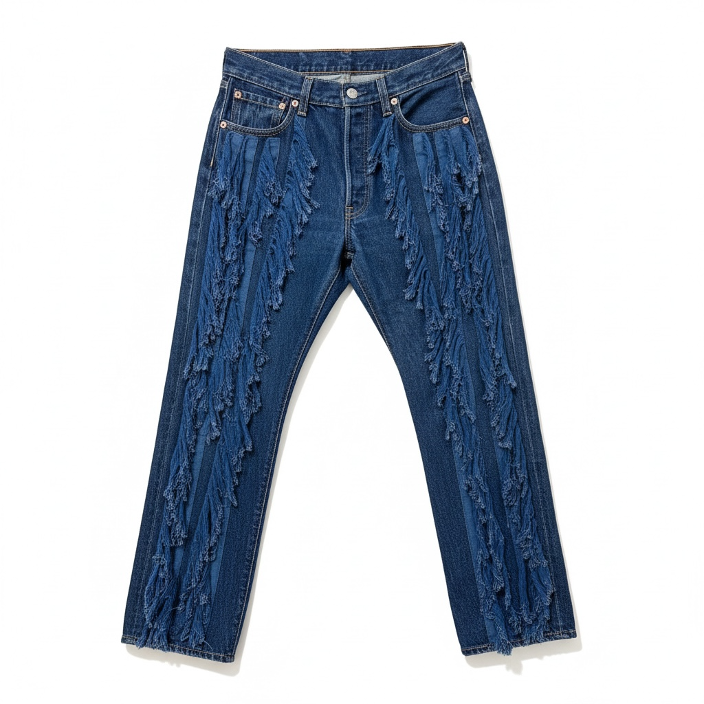 Jean Levi’s x Jeanne Friot à franges denim upcyclé Made in France
