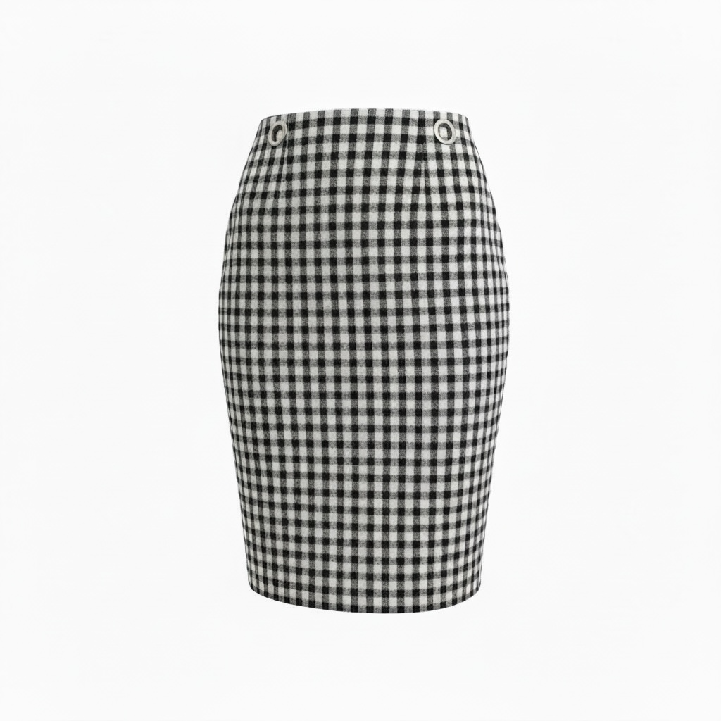 Jupe Balenciaga carreaux noir blanc œillets Made in Italy
