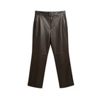 L’Agence Pantalon en Cuir Marron Coupe Droite