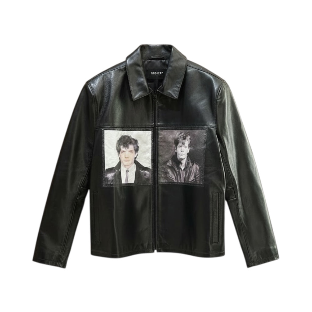 MISBHV Veste en Cuir Noire Imprimée Mapplethorpe