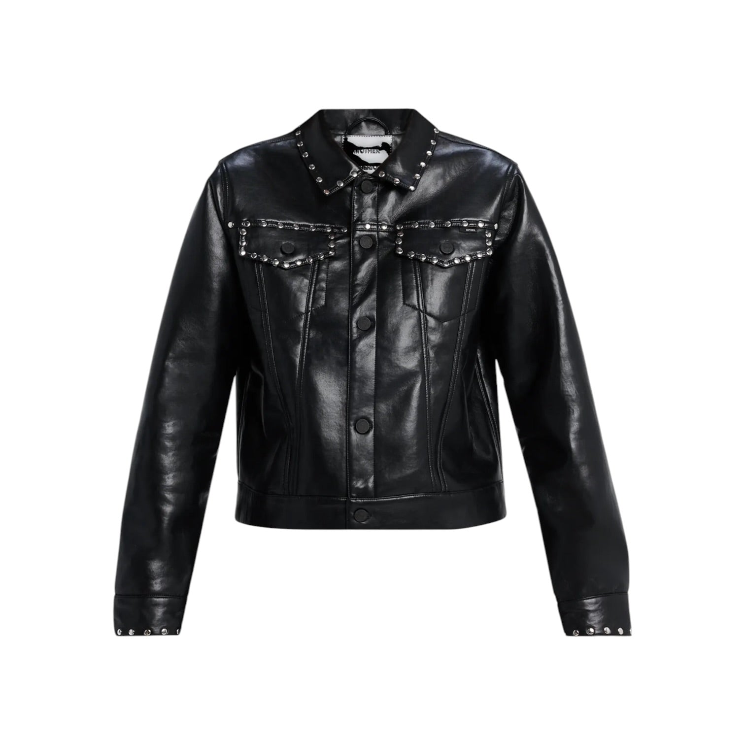 Mother Veste en Cuir Noire Cloutée Coupe Courte