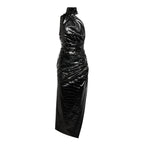 Robe Alaïa noire effet croco verni