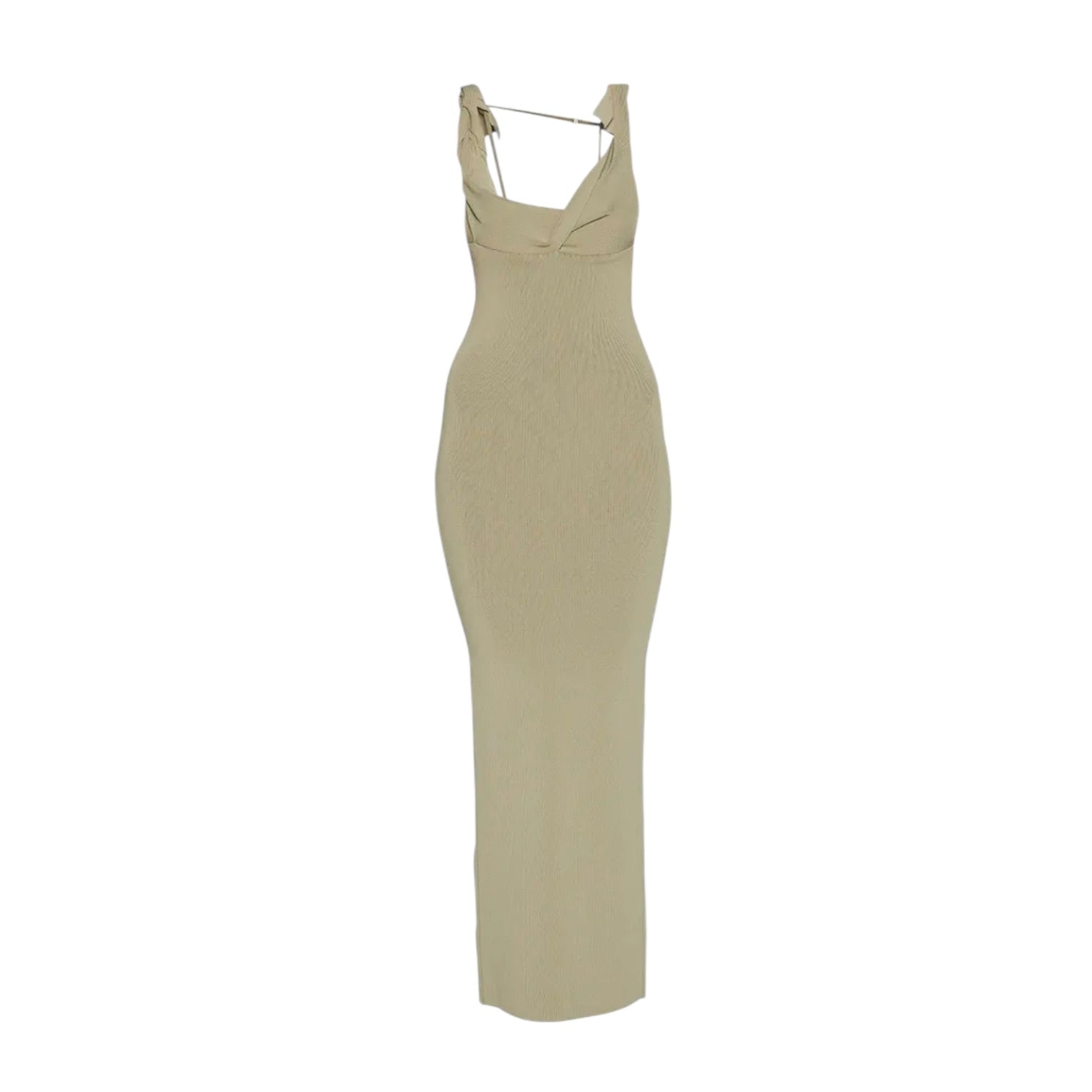 Robe longue Jacquemus kaki drapée dos ouvert
