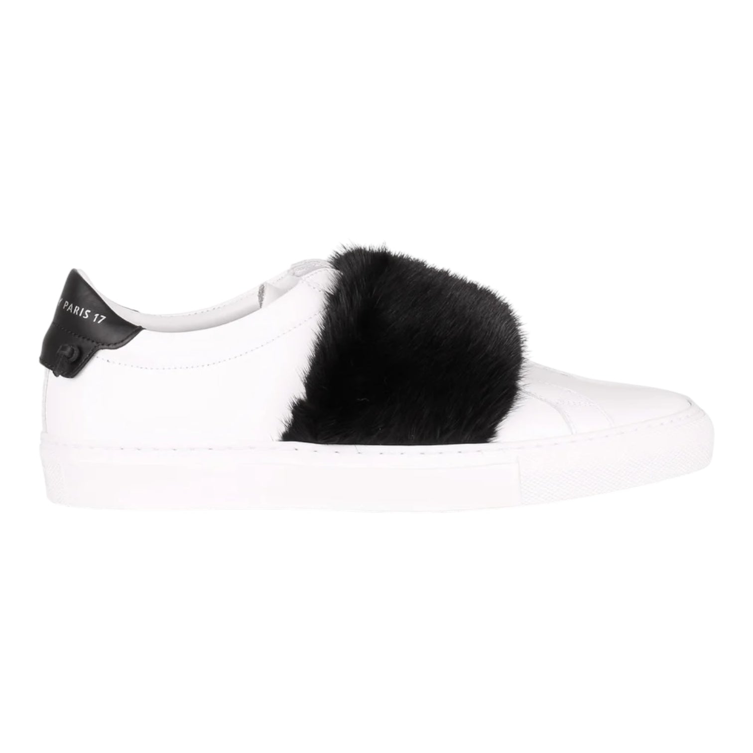 Sneakers Givenchy Paris cuir blanc bande fourrure noire
