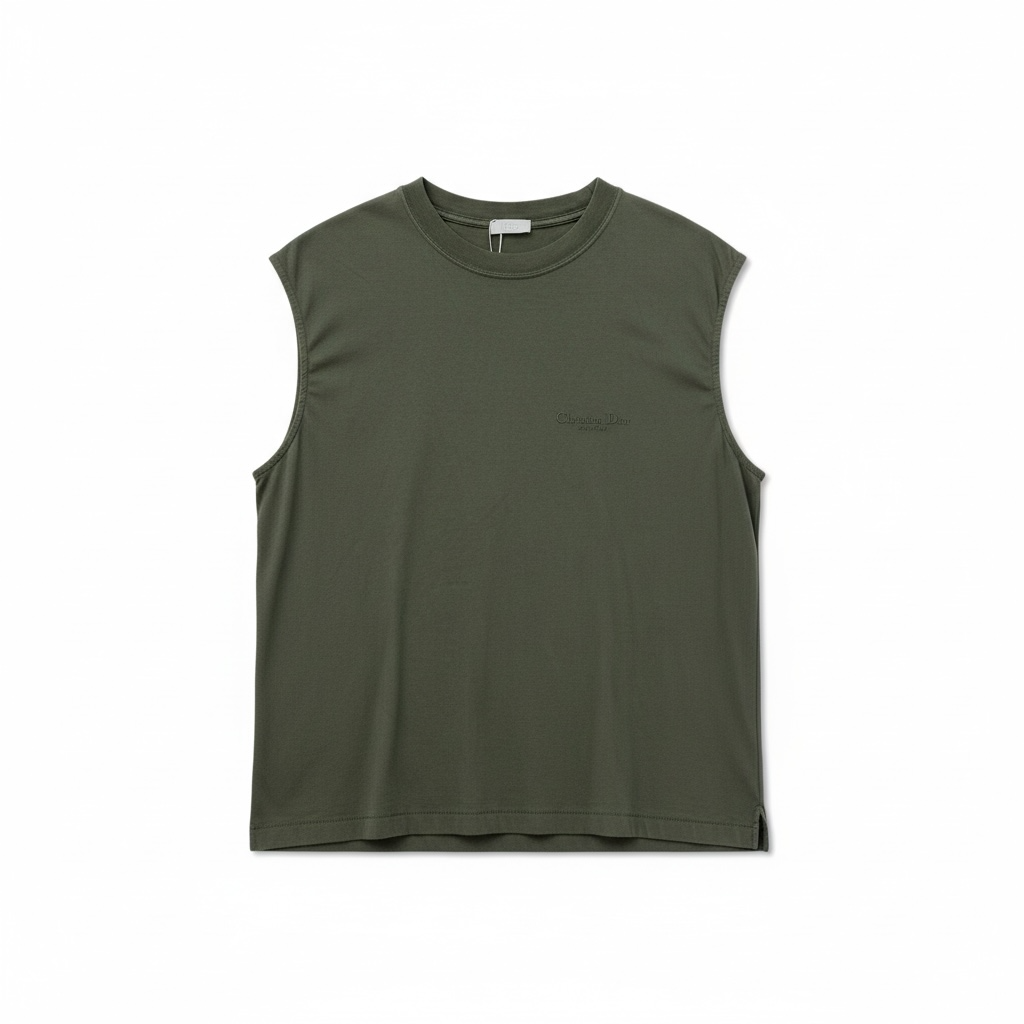 T-shirt Dior kaki sans manches – logo brodé – coupe oversize