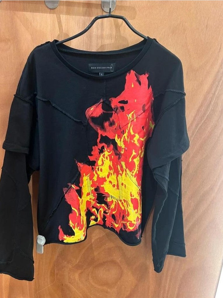 T-shirt Who Decides War flammes noir streetwear distressed oversize