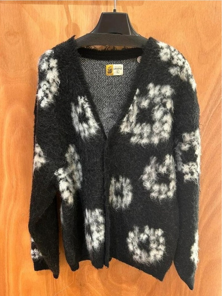 Cardigan Saint Michael Life Style maille duveteuse noir blanc - L