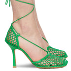 Sandales Bottega Veneta vert lacets enveloppants cuir luxe
