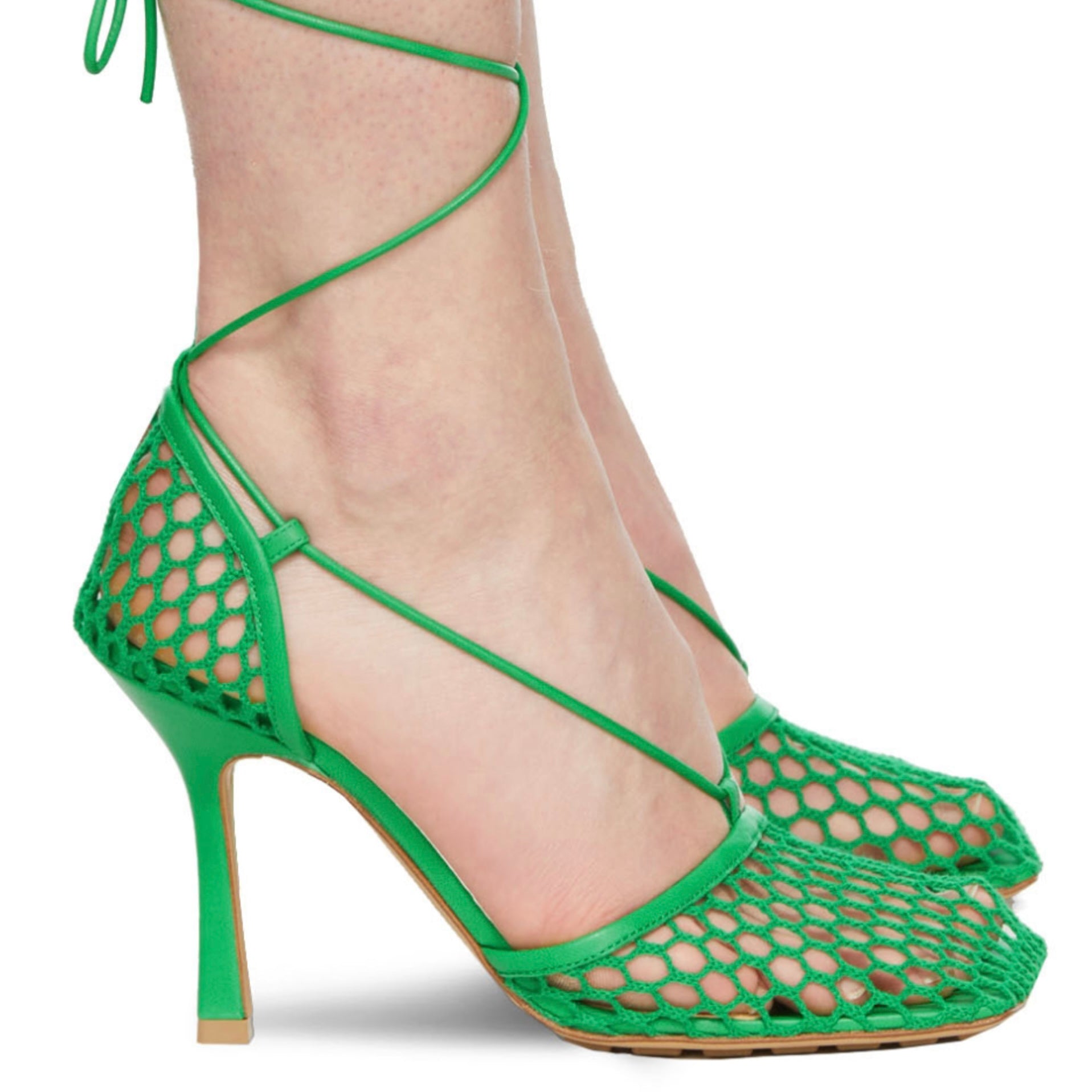 Sandales Bottega Veneta vert lacets enveloppants cuir luxe