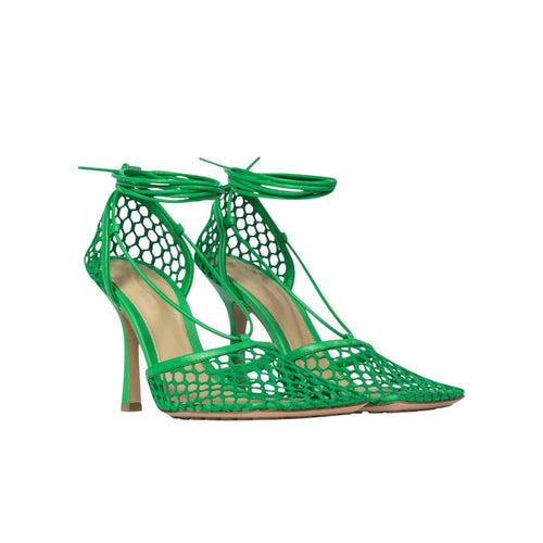 Sandales Bottega Veneta Stretch Mesh vert cuir chaussures luxe seconde main