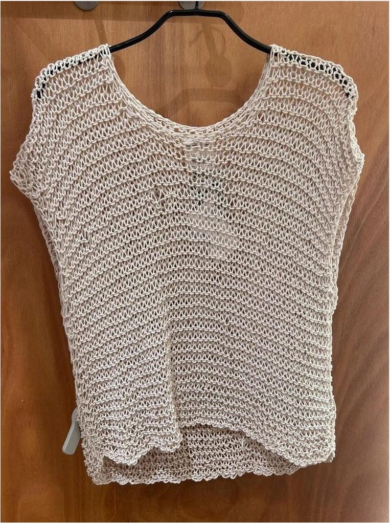 Top crochet Visvim ivory hand knit lattice vest boho luxe