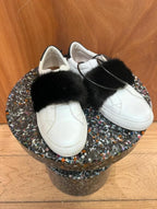 Sneakers Givenchy Paris cuir blanc bande fourrure noire – T36