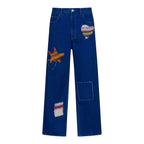 Jeans Marni bleu en coton avec patchs en mohair tricotés et cœur brodé taille 34 neuf